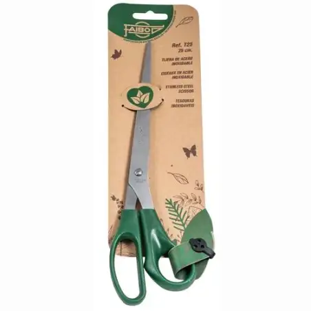 (T25) FAIBO TIJERAS OFICINA 25CM ASIMÉTRICAS MANGO DE PLÁSTICO VERDE OSCURO