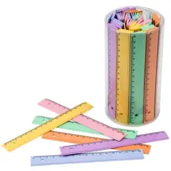 (816-30) FAIBO REGLA ESCOLAR 16CM PLÁSTICO COLORES SURTIDOS PASTEL BOTE 100 UD
