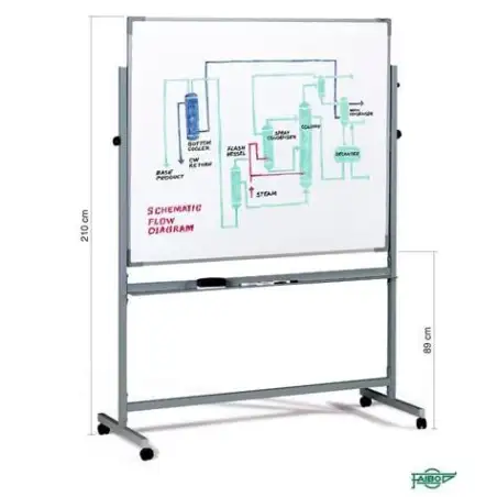 (840/840-5) FAIBO PIZARRA BLANCA ACERO LACADO BLANCO LAS DOS SUPERFICIES VOLTEABLE MARCO DE ALUMINIO CON CAJETÍN 120X200CM