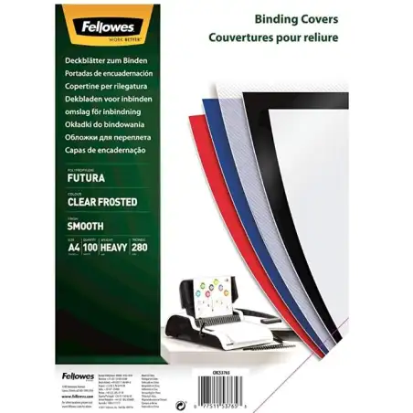 (5376503) FELLOWES TAPAS ENCUADERNACIÓN A4 PP 280 MICRAS TRANSLÚCIDO PACK 100 UD