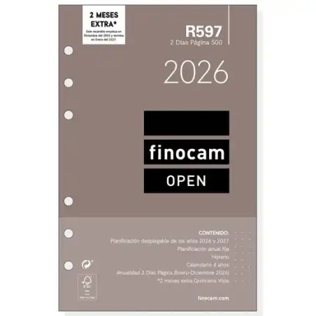 (711600026) FINOCAM RECAMBIO ANUAL AGENDA DE ANILLAS OPEN R597 500-117X181MM 2DP 2026