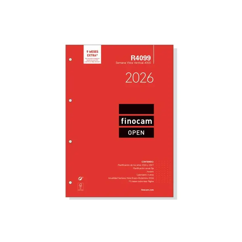 (711640026) FINOCAM RECAMBIO ANUAL AGENDA DE ANILLAS OPEN R4099 4000-210X297MM SVV 2026