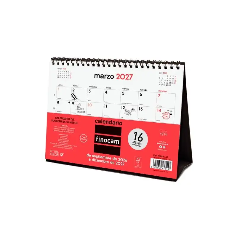 (782000027) FINOCAM CALENDARIO DE SOBREMESA 16 MESES PARA ESCRIBIR S-210X150MM NEUTRO 2026-2027