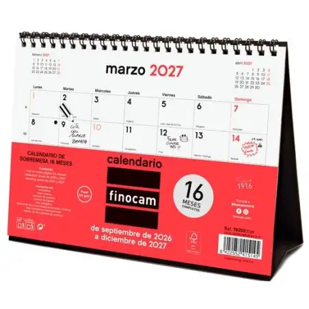 (782000027) FINOCAM CALENDARIO DE SOBREMESA 16 MESES PARA ESCRIBIR S-210X150MM NEUTRO 2026-2027