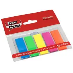 (65006180) FIXO MARCADORES ADHESIVOS BANDERITAS PET 13X43MM PACK 5 BLOC X 25H C/SURTIDOS NEÓN