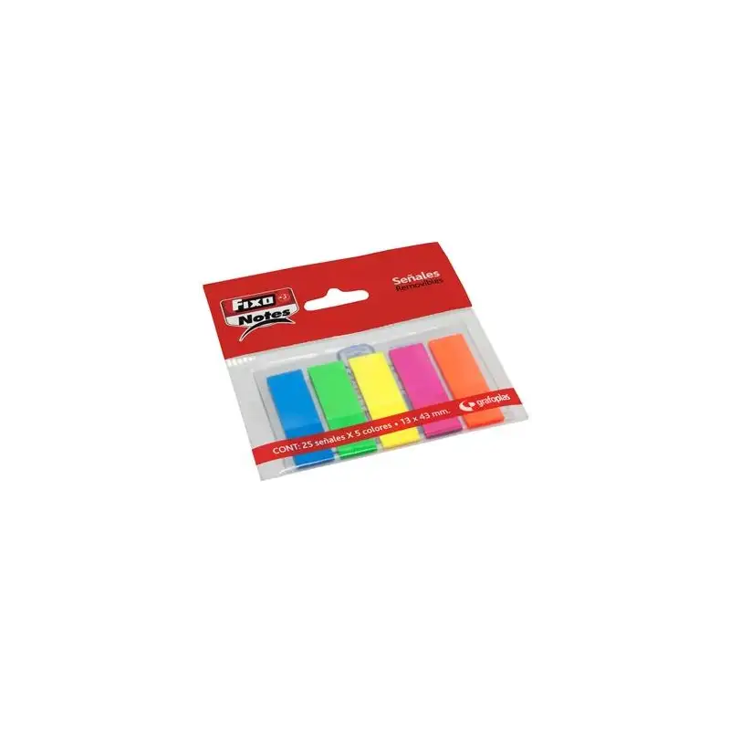 (65006180) FIXO MARCADORES ADHESIVOS BANDERITAS PET 13X43MM PACK 5 BLOC X 25H C/SURTIDOS NEÓN