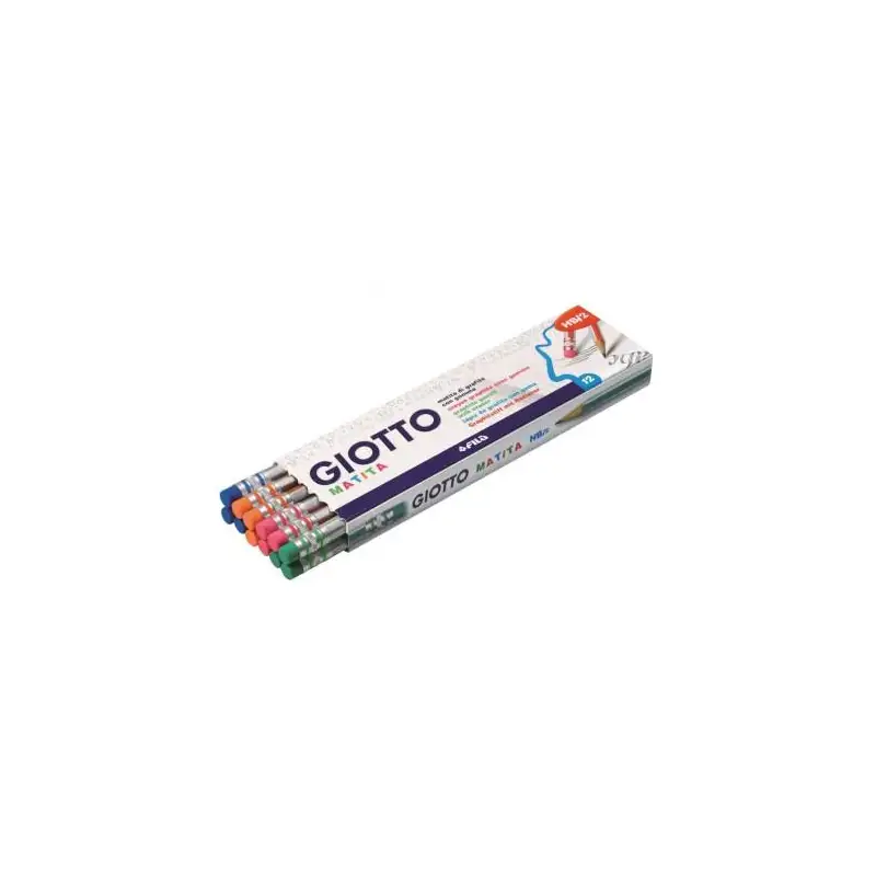 (F233200) GIOTTO LAPIZ MADERA CON GOMA HEXAGONAL GRAFITO NEGRO HB/2 SURTIDOS CAJA 12 UD