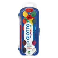 (F351200) GIOTTO ACUARELAS EN PASTILLAS 30MM CON PINCEL COLORES SURTIDOS ESTUCHE 12 UD