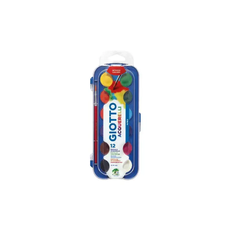 (F351200) GIOTTO ACUARELAS EN PASTILLAS 30MM CON PINCEL COLORES SURTIDOS ESTUCHE 12 UD