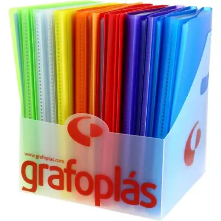(00012100) GRAFOPLÁS CARPETA CON FUNDAS POLIPLÁS SOLDADAS FOLIO PP SEMIRÍGIDO TRANSLÚCIDO C/SURTIDOS EXPOSITOR 20 UD
