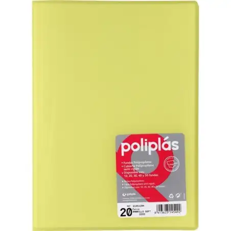 (01451294) GRAFOPLÁS CARPETA CON FUNDAS POLIPLÁS SOLDADAS FOLIO 20 FUNDAS PP SEMIRÍGIDO TRANSLÚCIDO AMARILLO SOFT