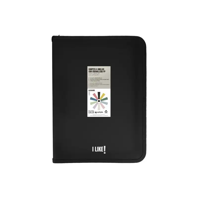 (04802910) GRAFOPLÁS CARPETA ANILLAS MIXTAS 4X25MM CON CREMALLERA I LIKE A4+ PP RÍGIDO OPACO NEGRO