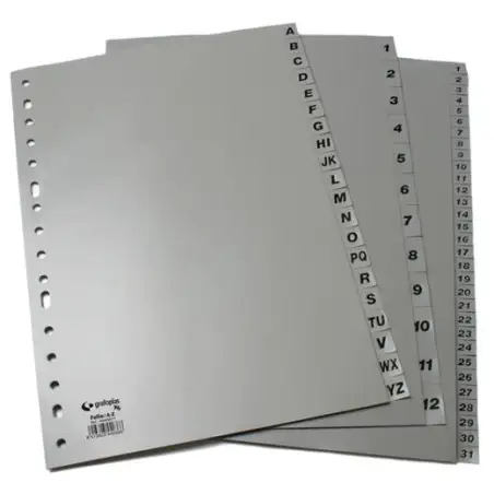 (44411071) GRAFOPLAS SEPARADORES NUMERICOS A4 PP 1-31 POSICIONES 16 TALADROS OPACO GRIS