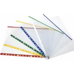 (5512599) GRAFOPLAS FUNDAS MULTITALADRO 16 POLIPROPILENO TRANSPARENTES LOMO REFORZADO INDICADOR COLOR FOLIO BOLSA -25U-