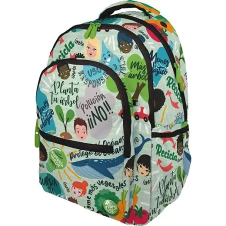 (37502215) GRAFOPLÁS MOCHILA ROMMY REVOLUTION GREEN 3 COMPARTIMENTOS C/CANDADO ADAPTABLE A CARRITO