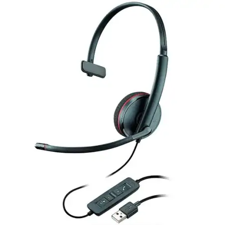 (209744-104) HP POLY AURICULARES BLACKWIRE C3210 DIADEMA MONOAURAL MICRÓFONO CONTROL DE VOLUMEN CABLE USB-A NEGRO