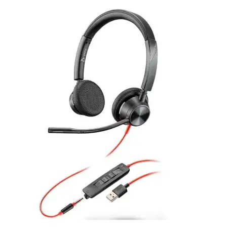 (213938-01/8X222AA) HP POLY AURICULARES BLACKWIRE 3325 DIADEMA BINAURAL C/ MICRÓFONO CONTROL DE VOLUMEN CABLE USB+JACK 3