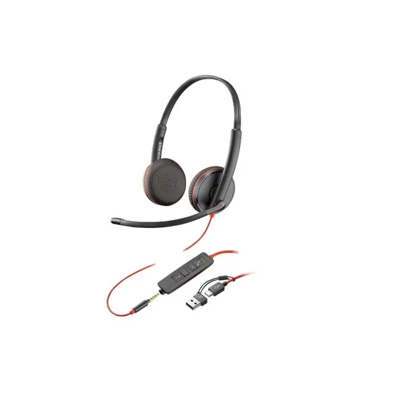 (8X229A6) HP POLY AURICULARES BLACKWIRE C3225 DIADEMA ESTÉREO C/ MICRÓFONO CONTROL DE VOLUMEN JACK 3.5MM CON ADAPTADOR USB-C ...