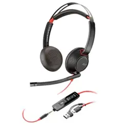 (8X231A6) HP POLY AURICULARES BLACKWIRE 5220 DIADEMA BINAURAL C/ MICRÓFONO CONTROL DE VOLUMEN JACK 3.5MM CON ADAPTADOR USB-C ...