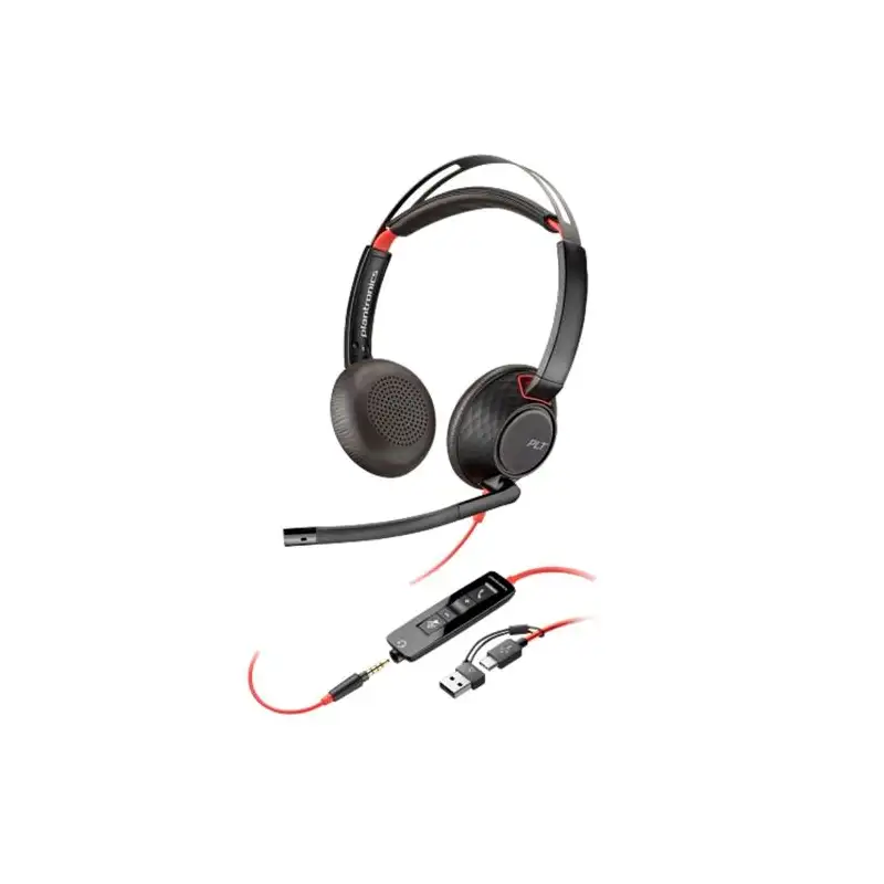 (8X231A6) HP POLY AURICULARES BLACKWIRE 5220 DIADEMA BINAURAL C/ MICRÓFONO CONTROL DE VOLUMEN JACK 3.5MM CON ADAPTADOR USB-C ...