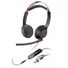 (8X231A6) HP POLY AURICULARES BLACKWIRE 5220 DIADEMA BINAURAL C/ MICRÓFONO CONTROL DE VOLUMEN JACK 3.5MM CON ADAPTADOR USB-C ...