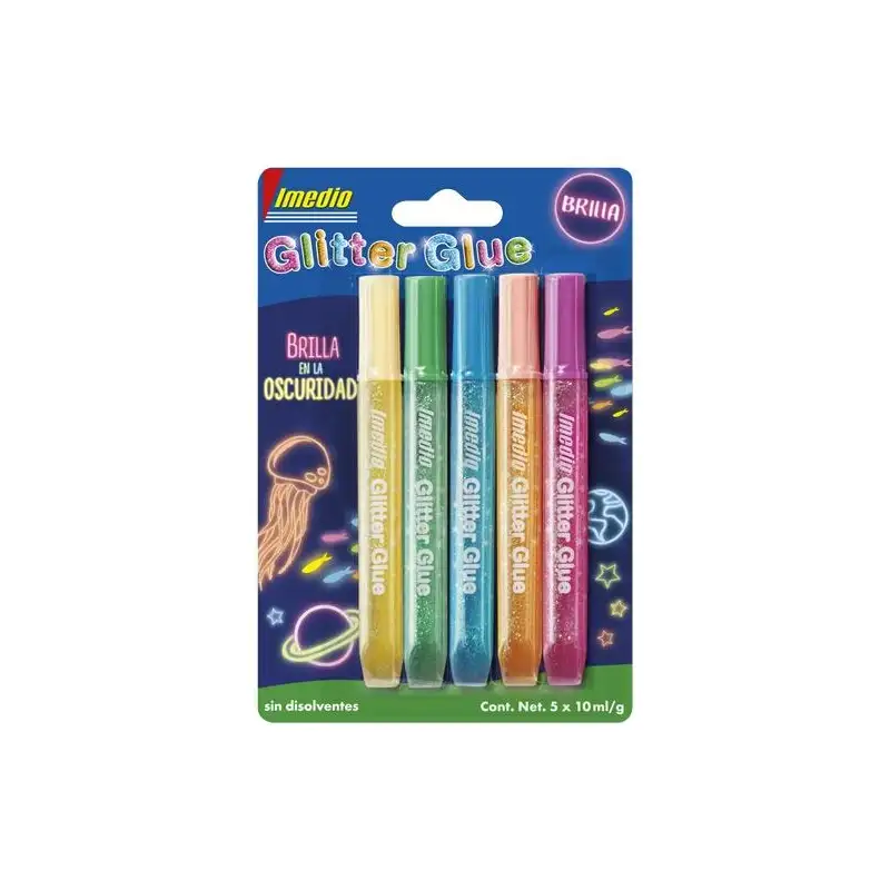 (7001470) IMEDIO ADHESIVO GLITTER GLUE BRILLA EN LA OSCURIDAD TUBO 10ML BLÍSTER 5 C/SURTIDOS
