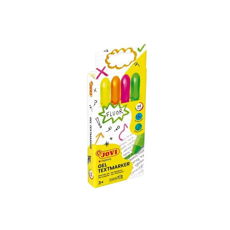 (1810) JOVI MARCADOR FLUORESCENTE GEL TEXTMARKER NEON DE GEL EN STICK 140MM C/SURTIDOS ESTUCHE 4 UD