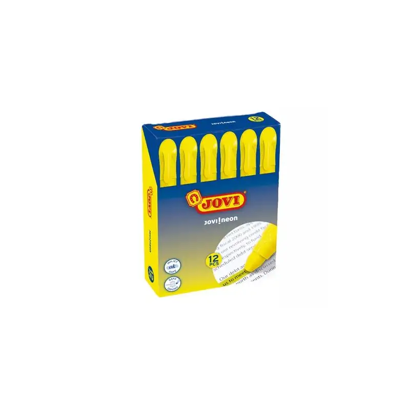 (1817) JOVI MARCADOR FLUORESCENTE JOVI!NEON DE GEL EN STICK 140MM AMARILLO CAJA 12 UD