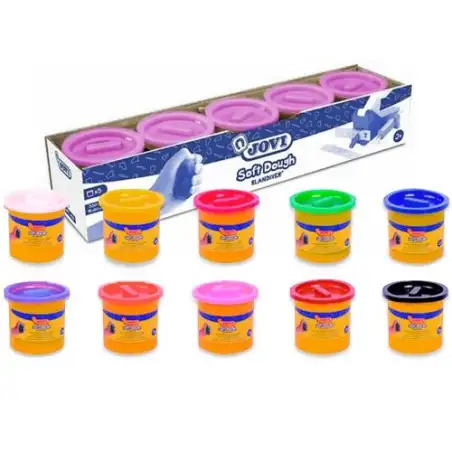 (45010) JOVI PLASTILINA SOFT DOUGH BLANDIVER BOTE 110GR NEGRO ESTUCHE 5 UD