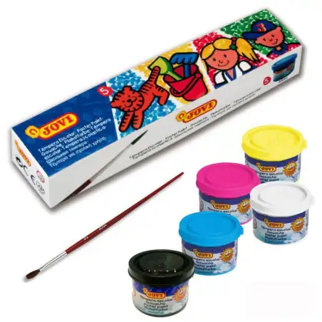 (505) JOVI ESTUCHE 5 BOTES TÉMPERA ESCOLAR 35ML + PINCEL COLORES SURTIDOS