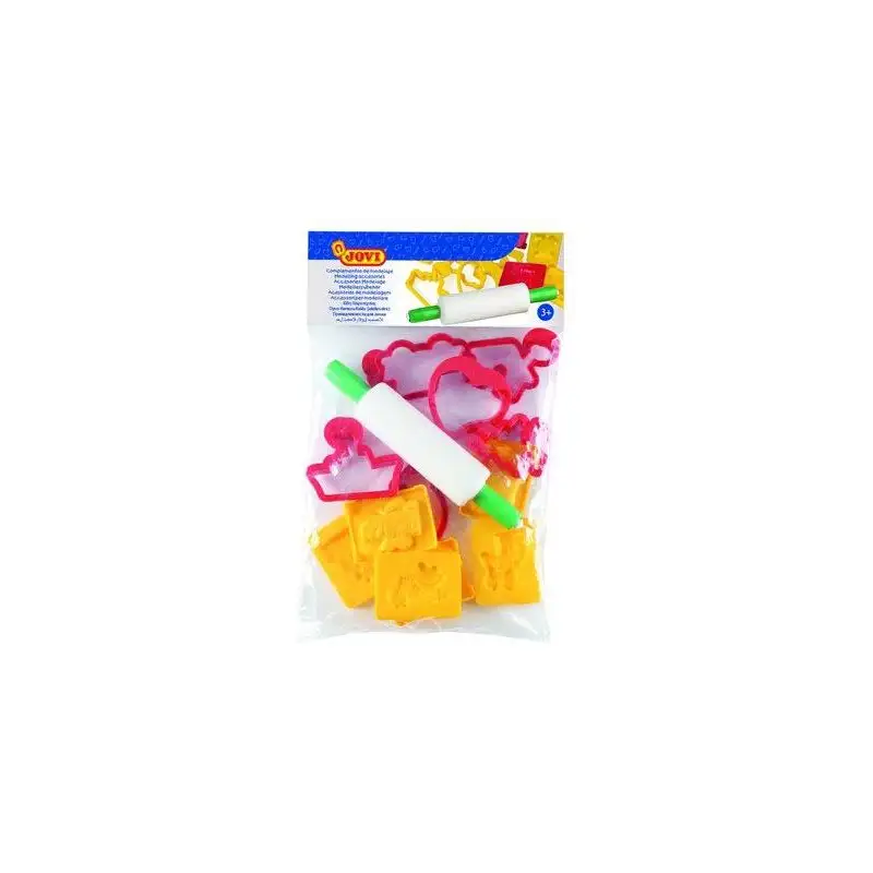 (7/6R) JOVI BOLSA COLGABLE CON 6 MOLDES + 6 MOLDES DE CORTE + RODILLO DE MODELAJE C/SURTIDOS