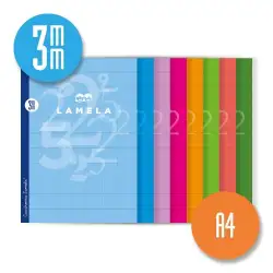 (06A4003) LAMELA LIBRETA GRAPADA 50H A4 90GR CUADROVÍA 3MM C/MARGEN CUBIERTA BÁSICA C/SURTIDOS
