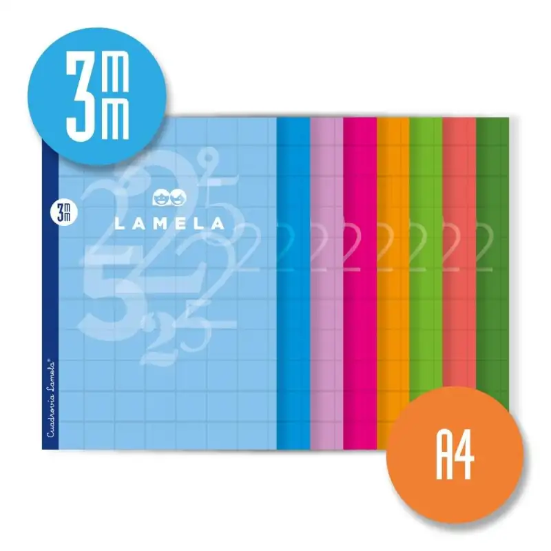 (06A4003) LAMELA LIBRETA GRAPADA 50H A4 90GR CUADROVÍA 3MM C/MARGEN CUBIERTA BÁSICA C/SURTIDOS