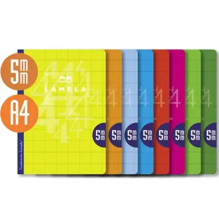 (06A4005) LAMELA LIBRETA GRAPADA 50H A4 90GR CUADROVÍA 5MM CUBIERTA BÁSICA C/SURTIDOS