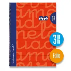 (7FTE003R) LAMELA CUADERNO ESPIRAL 80H FOLIO 90GR CUADROVÍA 3MM C/MARGEN CUBIERTA EXTRADURA ROJO -PAQUETE 5U-