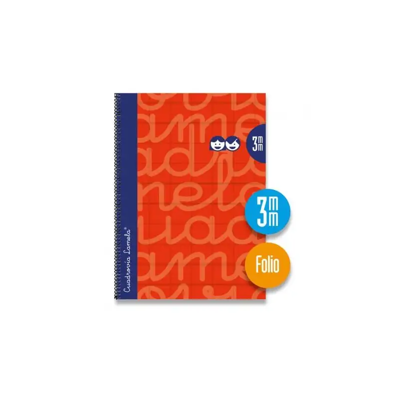 (7FTE003R) LAMELA CUADERNO ESPIRAL 80H FOLIO 90GR CUADROVÍA 3MM C/MARGEN CUBIERTA EXTRADURA ROJO -PAQUETE 5U-