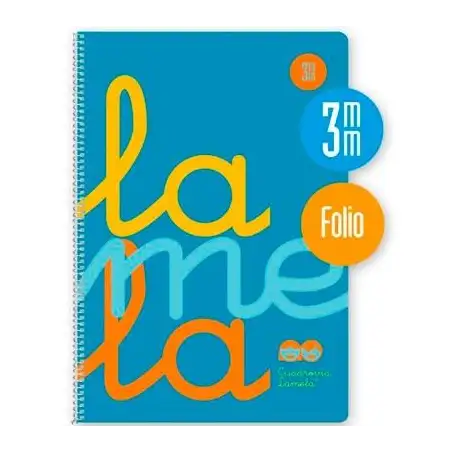 (7FTP003B) LAMELA CUADERNO ESPIRAL 80H FOLIO 90GR CUADROVÍA 3MM C/MARGEN CUBIERTA PP AZUL FLUORESCENTE