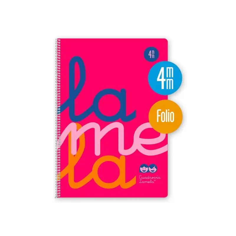 (7FTP004R) LAMELA CUADERNO ESPIRAL 80H FOLIO 90GR CUADROVÍA 4MM C/MARGEN CUBIERTA PP ROSA FLUORESCENTE