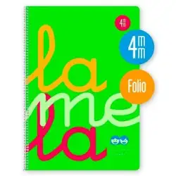 (7FTP004V) LAMELA CUADERNO ESPIRAL 80H FOLIO 90GR CUADROVÍA 4MM C/MARGEN CUBIERTA PP VERDE FLUORESCENTE