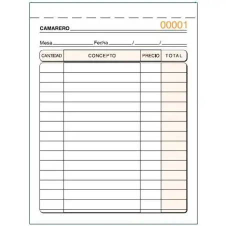 (T-89) LOAN TALONARIO CAMAREROS OCTAVO NATURAL TRIPLICADO AUTOCOPIA