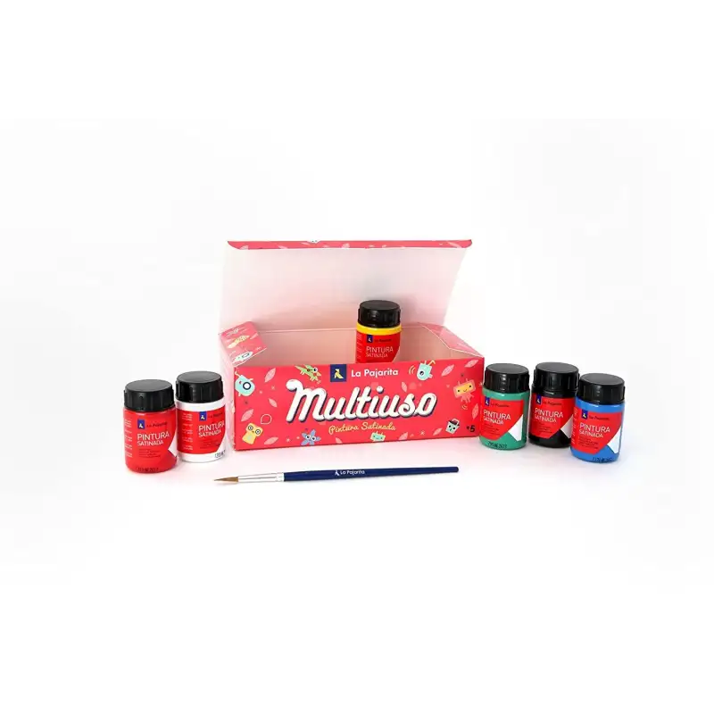 (119097) LA PAJARITA TÉMPERA ESCOLAR BOTE DE 35ML CON PINCE COLORES SURTIDOS KIT 6U