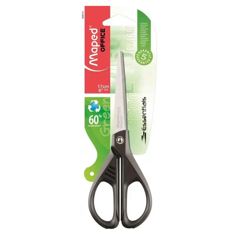 (468010) MAPED TIJERAS ESSENTIALS GREEN E4680 AMBIDIESTROS 17CM SIMÉTRICAS NEGRO