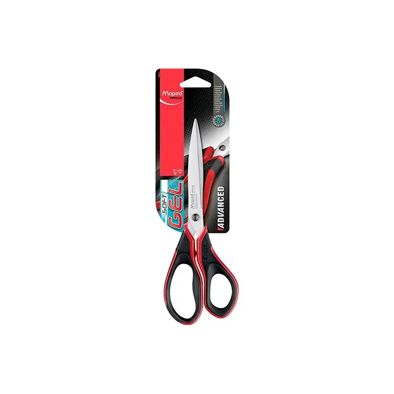 (499210) MAPED TIJERAS MULTIUSOS ADVANCED SOFT GEL 21CM ASIMÉTRICAS MANGO NEGRO/ROJO -BLISTER-