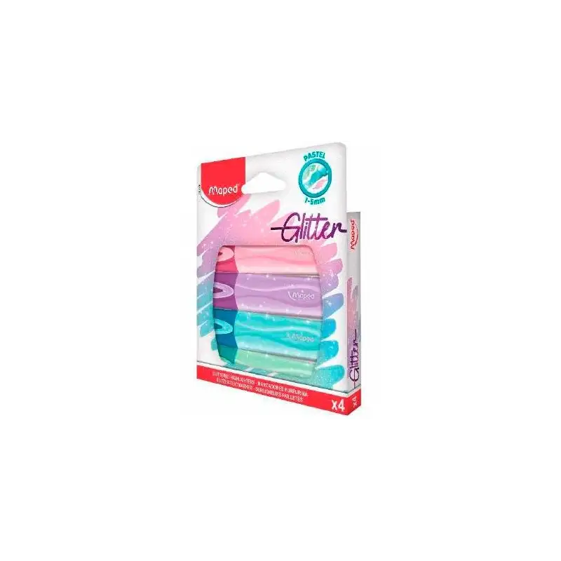 (742046) MAPED MARCADOR FLUORESCENTE FLUOR´PEPS GLITTER C/SURTIDOS ESTUCHE 4 UD