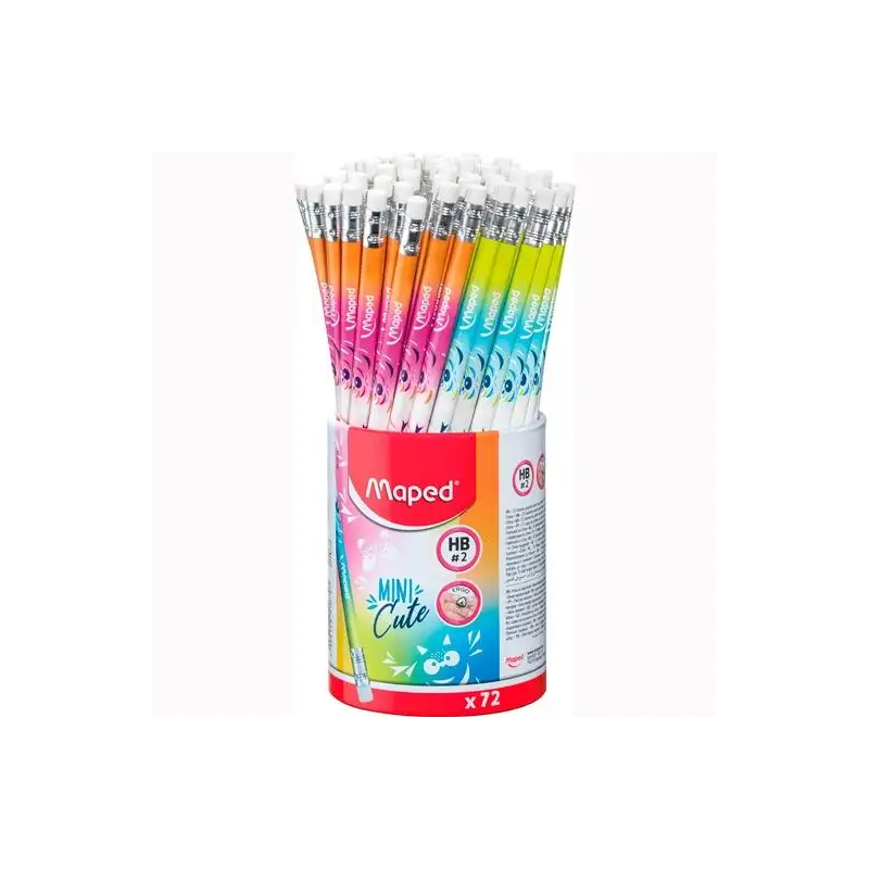 (851874) MAPED LÁPIZ DE GRAFITO MINI CUTE HB C/GOMA DE BORRAR SURTIDO MULTICOLOR BOTE EXPOSITOR 72 UD
