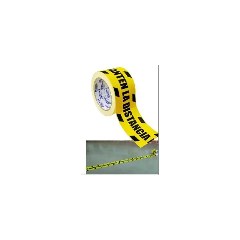 (41574) CINTA DE SEÑALIZACIÓN ADHESIVA 72MM X 25METROS AMARILLO/NEGRO "MANTENGA LA DISTANCIA"