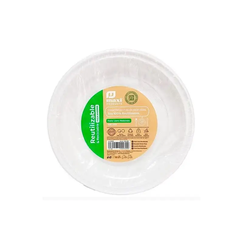 (5000R) PLATO LLANO REDONDO  17CM REUTILIZABLE BLANCO -100U-