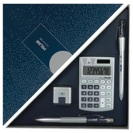 (08737) MILAN EDITION BOX SET DE ESCRITORIO SILVER AZUL MARINO
