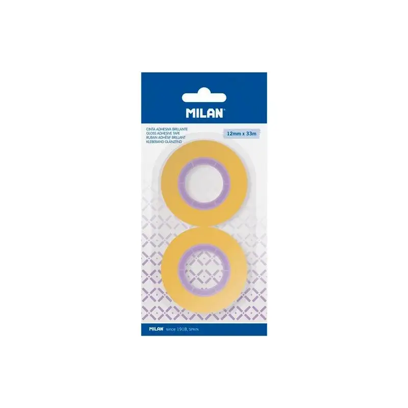 (BWM10479) MILAN CINTA ADHESIVA TRANSPARENTE ROLLO 12MM X 33M BLÍSTER 2 UD AMARILLO