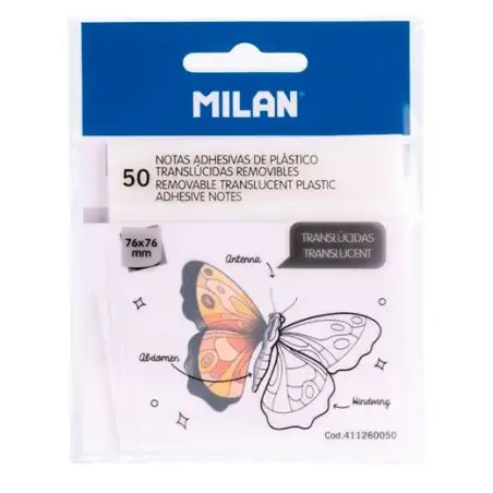 (411260050) MILAN BLOC NOTAS ADHESIVAS 50H 76X76 PLÁSTICO TRANSLÚCIDAS